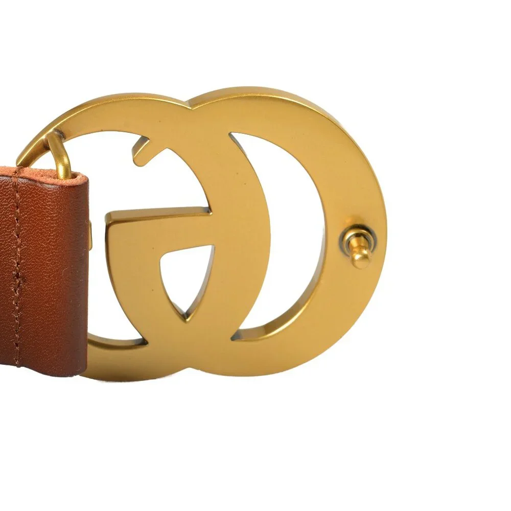 Gucci Unisex Brown  Leather Metal Double G Buckle Belt US 36 IT 90